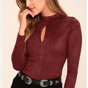 Minkpink burgundy suede bodysuit